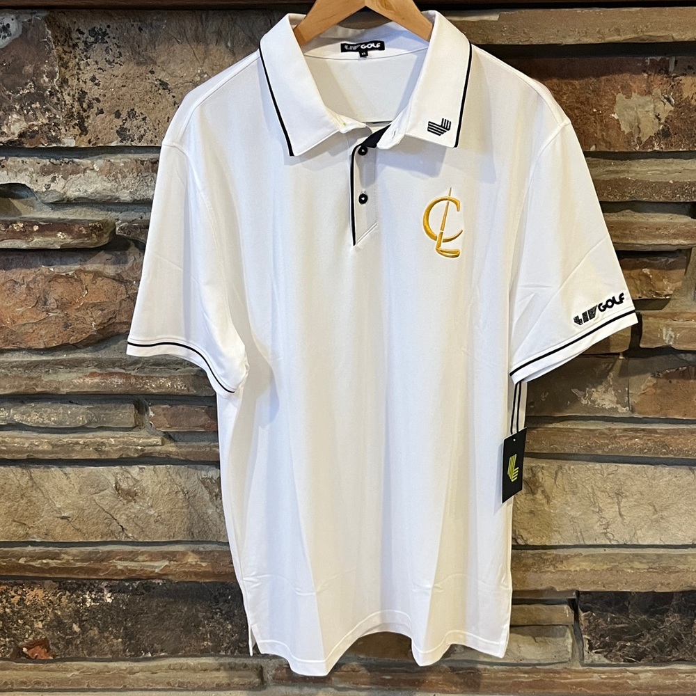 LIV Golf Cleeks Golf Team White Polo Shirt with Gold Logo